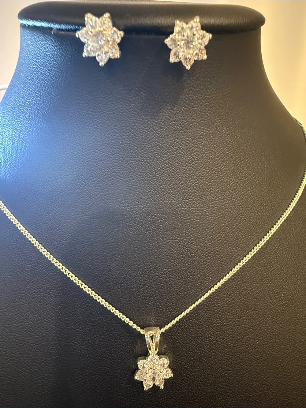 Charter Club Silver-Tone Flower CZ Necklace and Stud Earrings Set